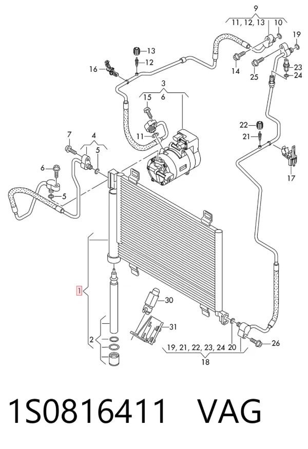 Radiador de aparelho de ar condicionado 1S0816411 VAG