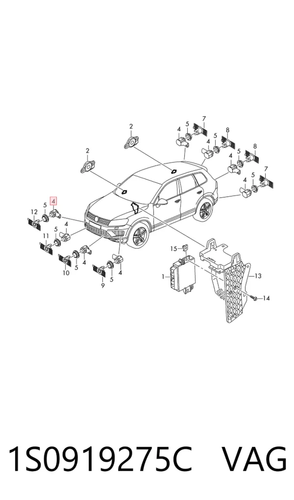 Sensor de sinalização de estacionamento (sensor de estacionamento) dianteiro/traseiro lateral 1S0919275C VAG