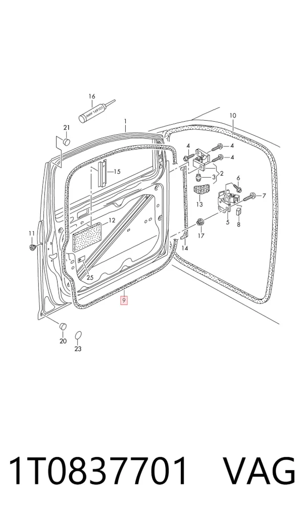 Compactador da porta dianteira esquerda (na porta) 1T0837701 VAG