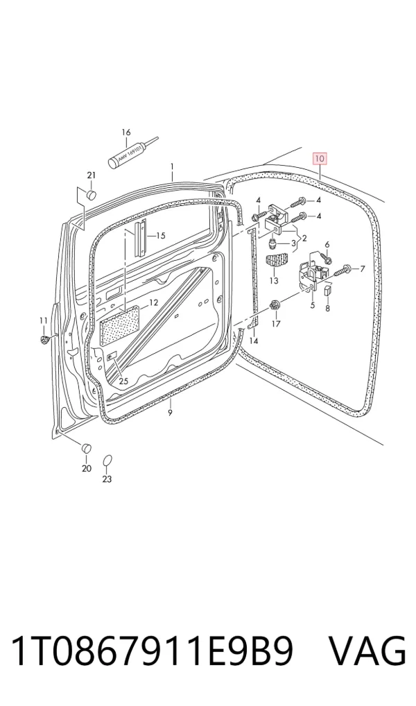 Compactador da porta dianteira (na carroçaria) 1T0867911E9B9 VAG