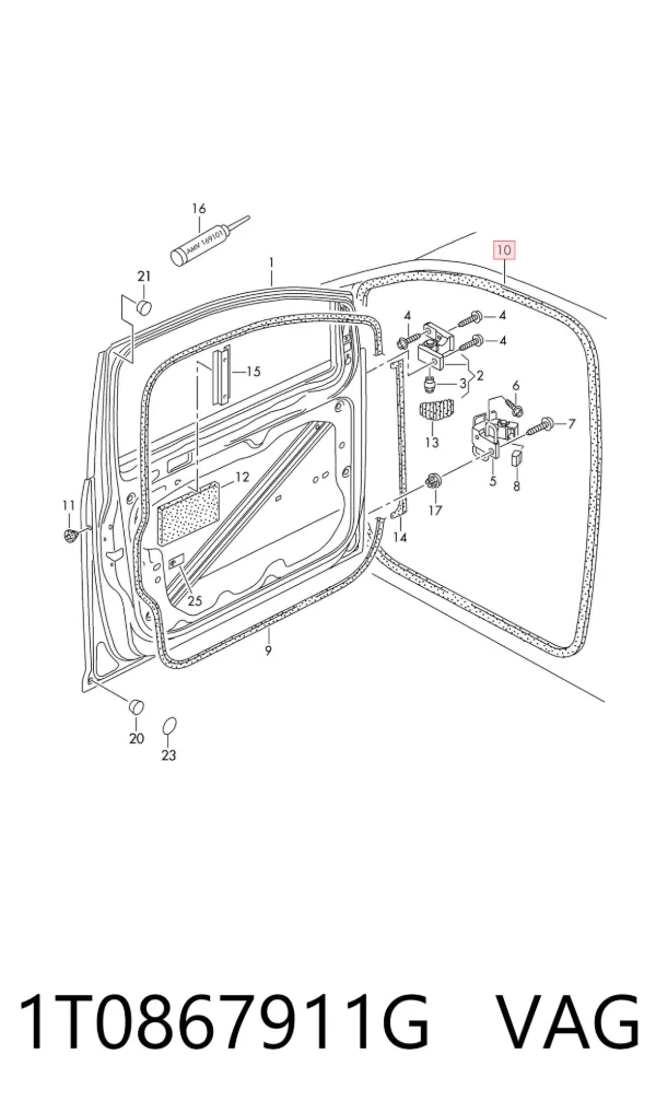 Compactador da porta dianteira (na carroçaria) 1T0867911G VAG