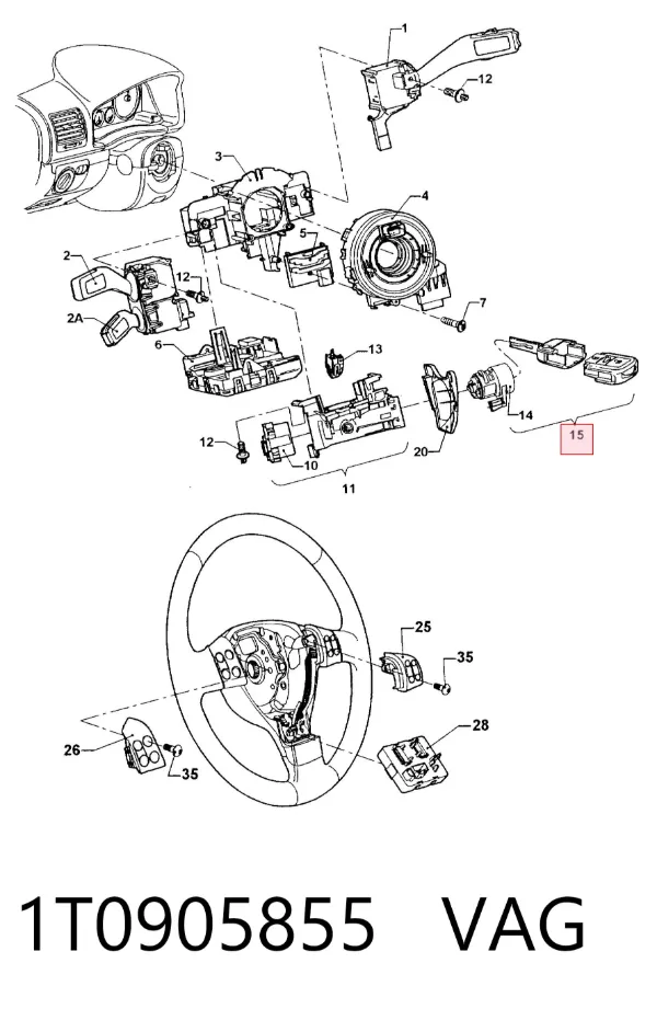 Trinco de fecho de ignição 1T0905855 VAG