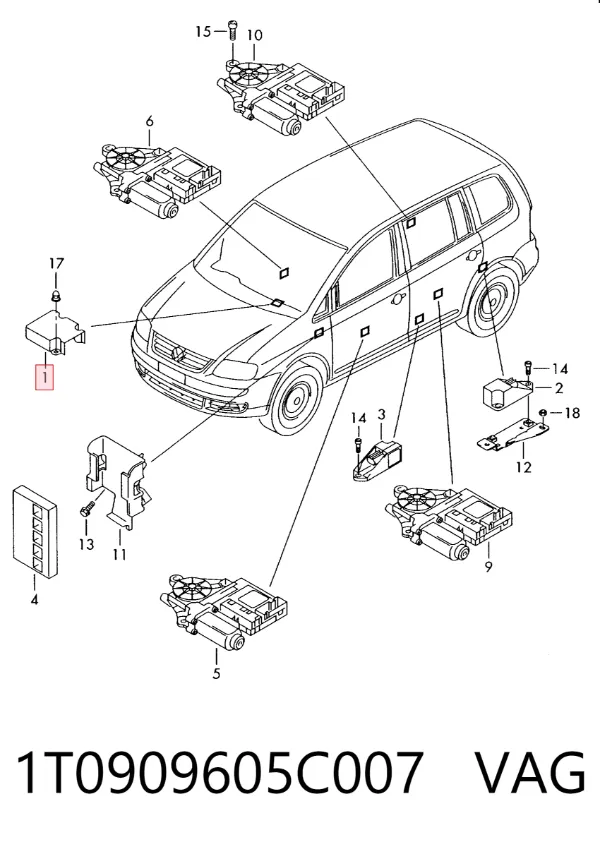 Módulo processador de controlo da bolsa de ar (Centralina eletrônica AIRBAG) 1T0909605C007 VAG