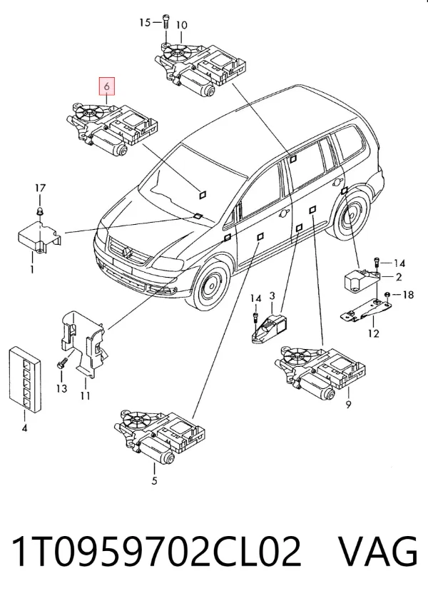 Motor de acionamento de vidro da porta dianteira direita 1T0959702CL02 VAG