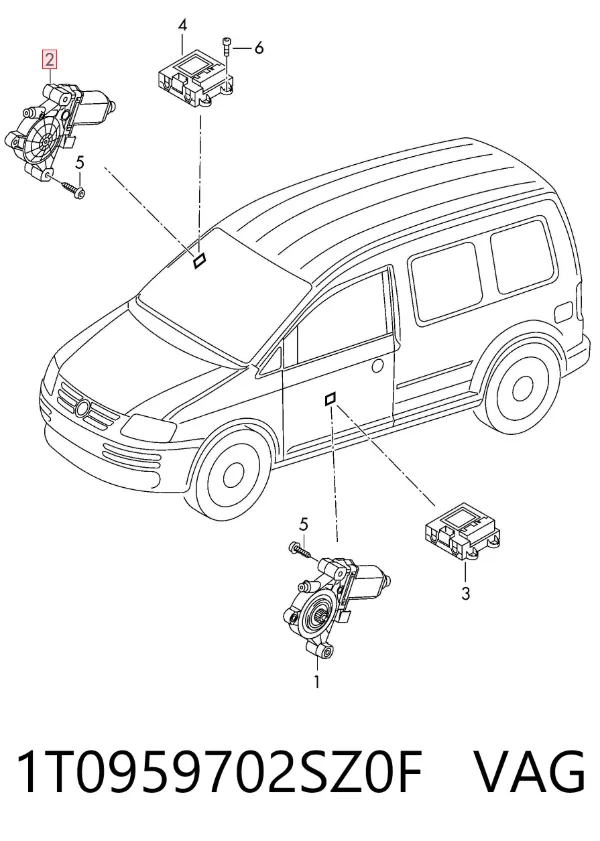 Motor de acionamento de vidro da porta dianteira direita 1T0959702SZ0F VAG