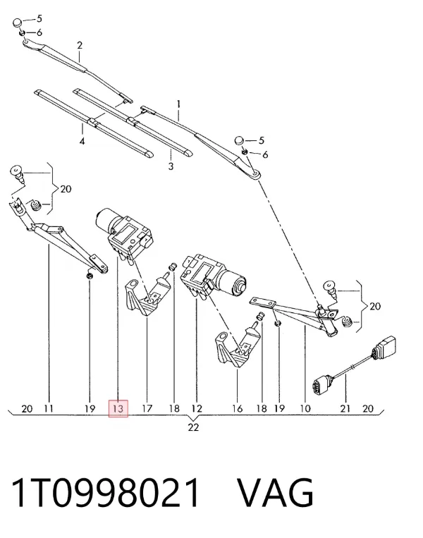 Trapézio de limpador pára-brisas 1T0998021 VAG