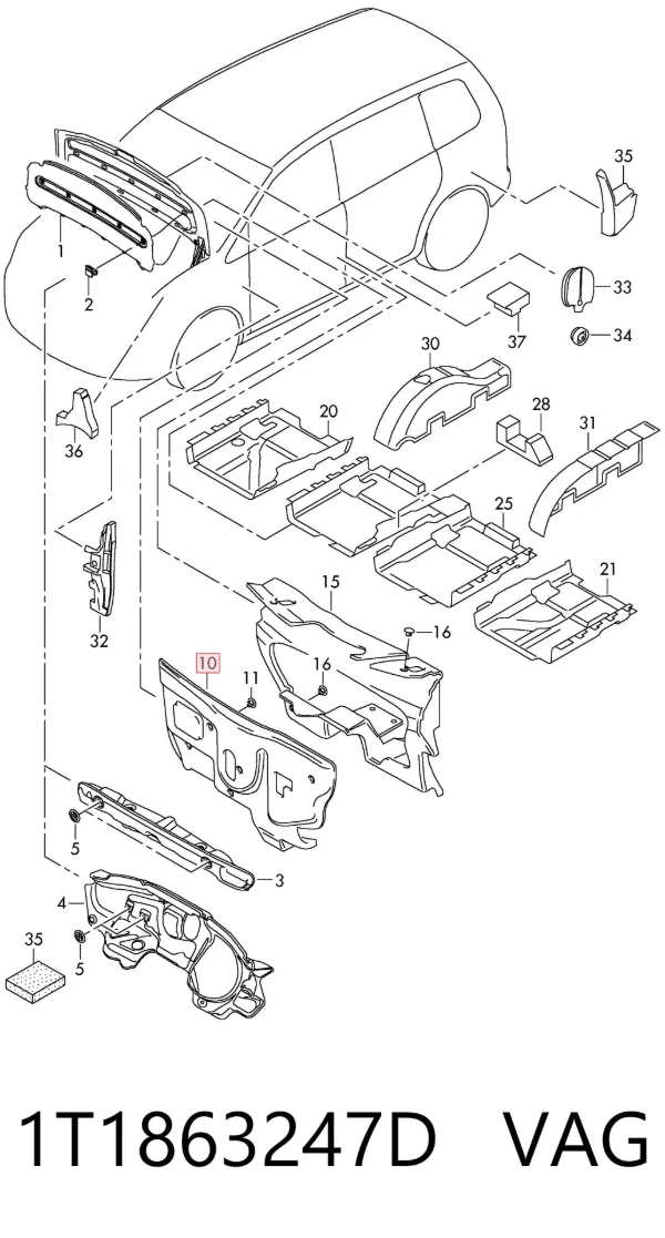 Isolamento contra o ruído do painel de motores 1T1863247D VAG