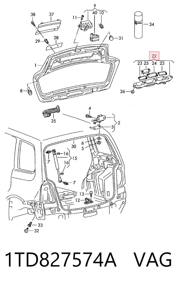 Puxador externo de tampa de porta-malas (de 3ª/5ª porta traseira) 1TD827574A VAG