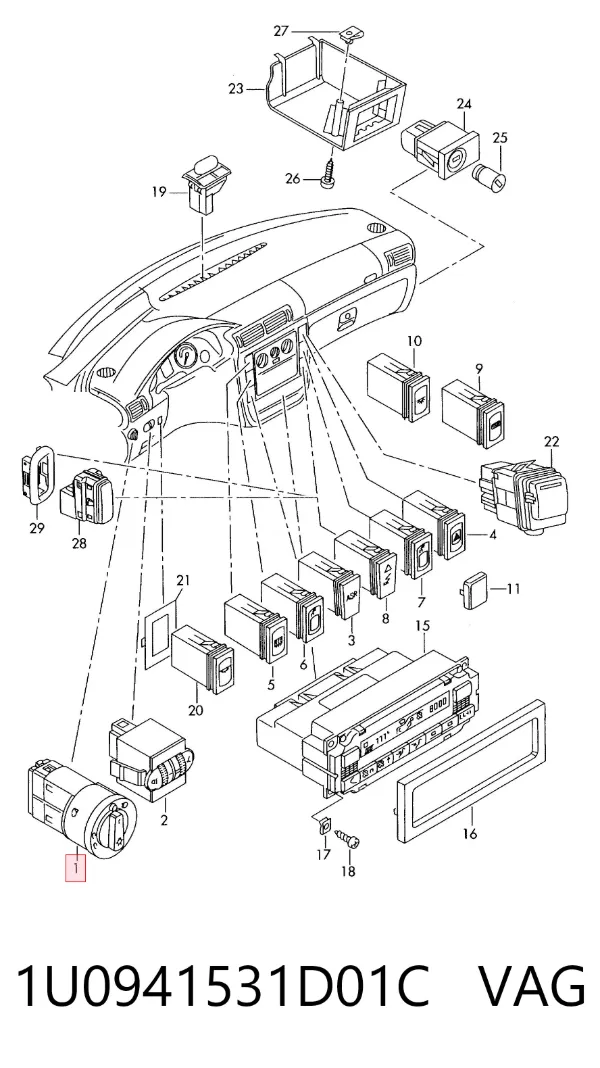 Comutador das luzes no "painel de instrumentos" 1U0941531D01C VAG