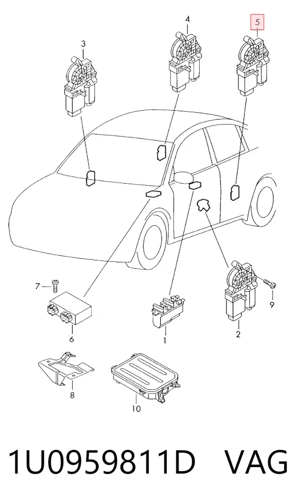 Motor de acionamento de vidro da porta traseira esquerda 1U0959811D VAG