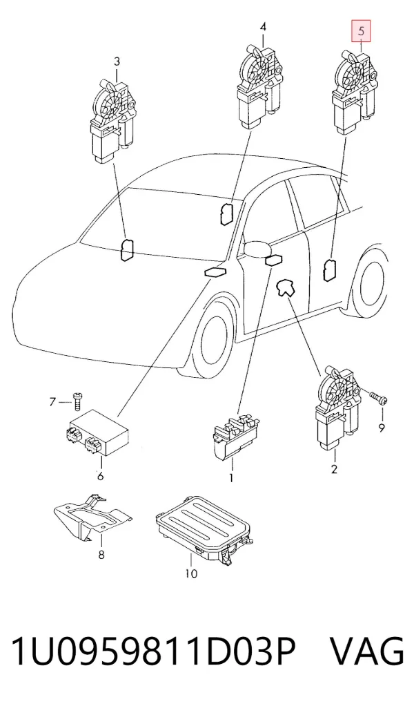 Motor de acionamento de vidro da porta traseira esquerda 1U0959811D03P VAG