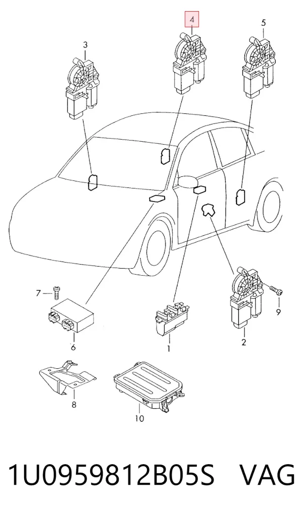 Motor de acionamento de vidro da porta traseira direita 1U0959812B05S VAG