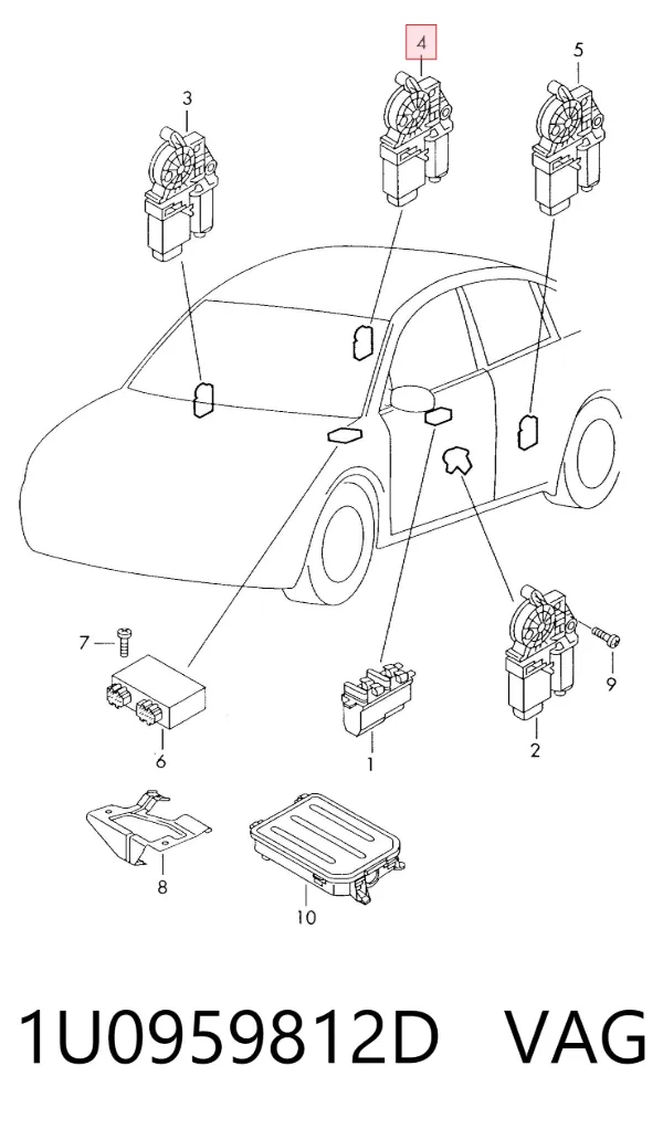 Motor de acionamento de vidro da porta traseira direita 1U0959812D VAG