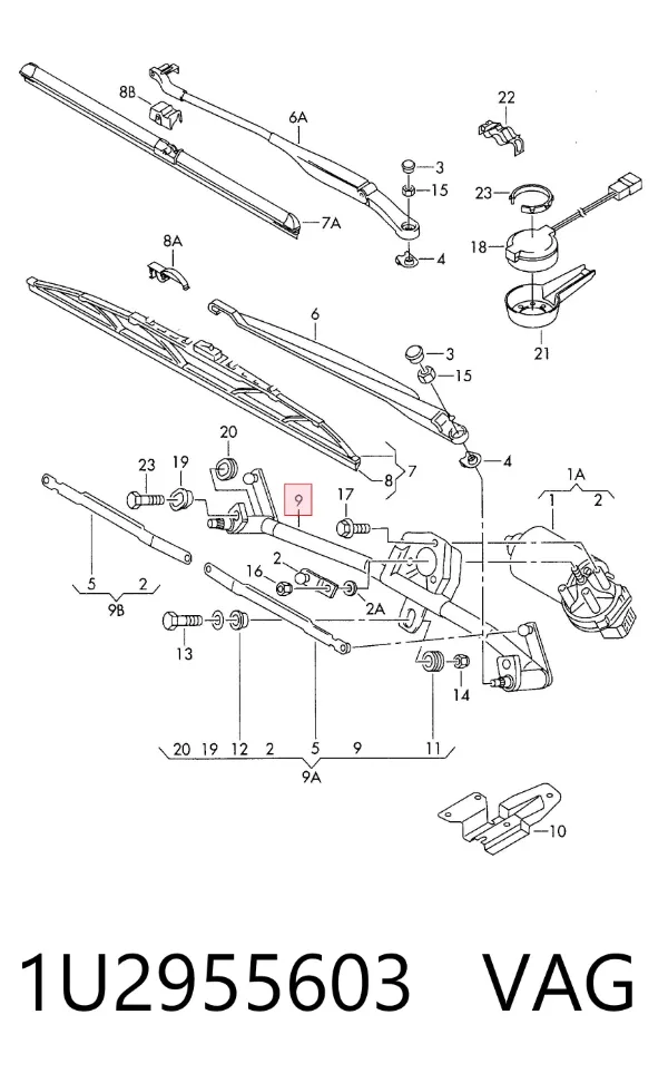 Trapézio de limpador pára-brisas 1U2955603 VAG