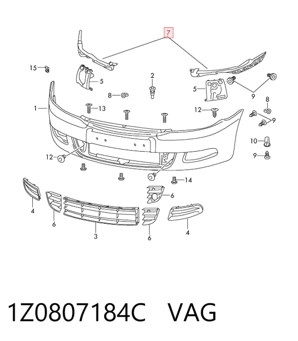 Guia do pára-choque dianteiro direito 1Z0807184C VAG
