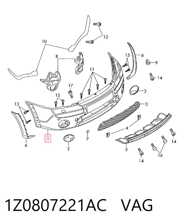 Pára-choque dianteiro 1Z0807221AC VAG