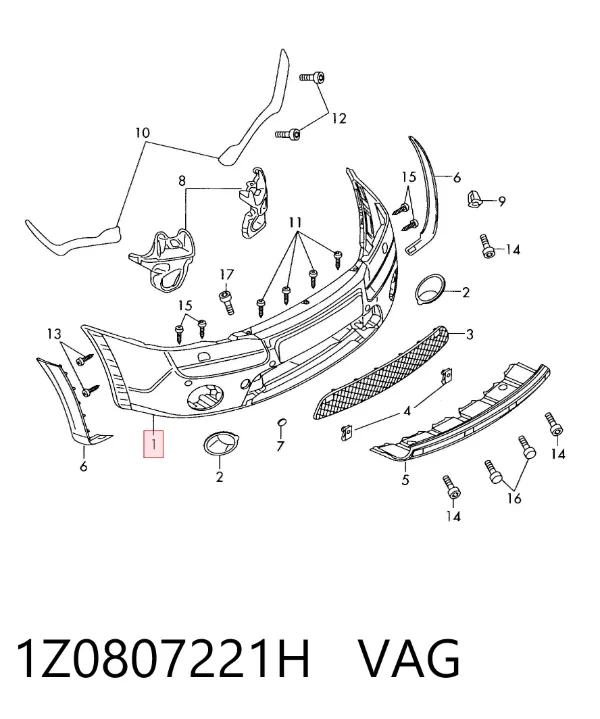 Pára-choque dianteiro 1Z0807221H VAG