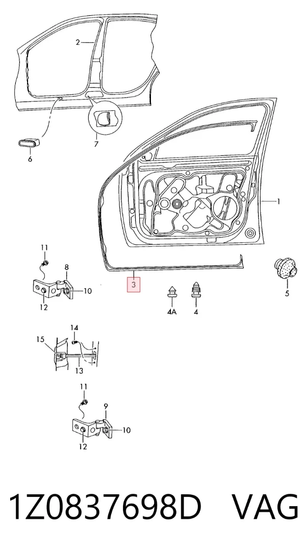 Compactador da porta dianteira direita (na porta) 1Z0837698D VAG