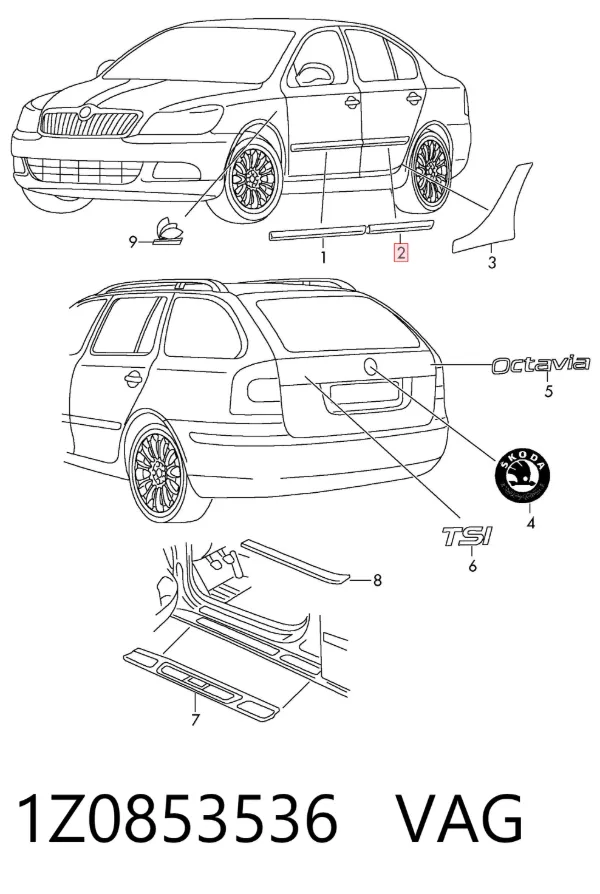 Moldura da porta traseira direita 1Z0853536 VAG