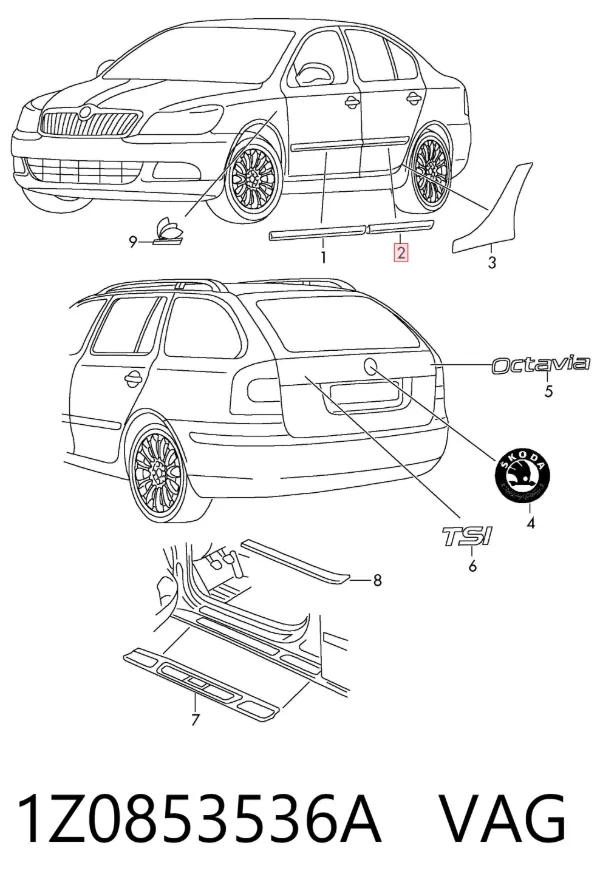 Moldura da porta traseira direita 1Z0853536A VAG