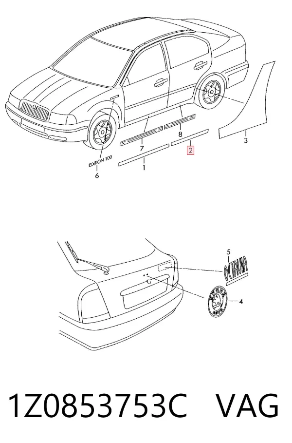 Moldura da porta traseira esquerda 1Z0853753C VAG