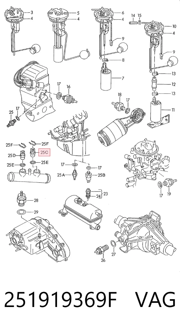 Sensor de temperatura do fluido de esfriamento 251919369F VAG