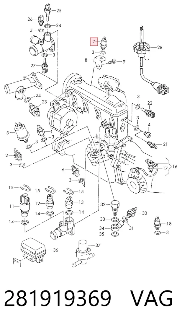 Sensor de temperatura do fluido de esfriamento 281919369 VAG