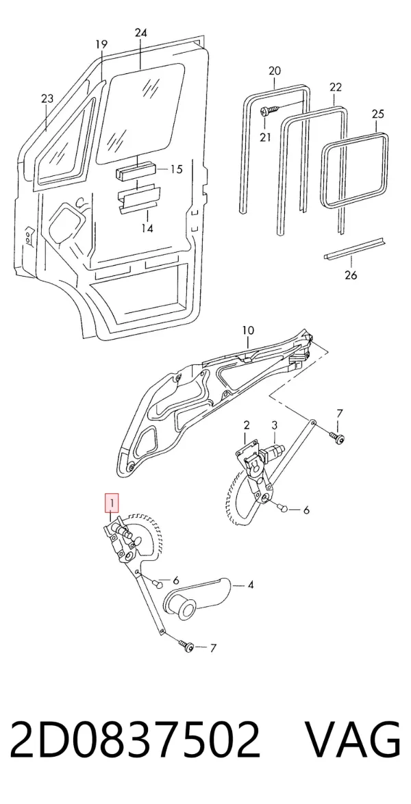 Mecanismo de acionamento de vidro da porta dianteira direita Volkswagen LT 28-35 II