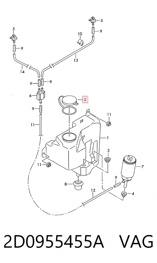 Tampa de tanque de fluido para lavador 2D0955455A VAG