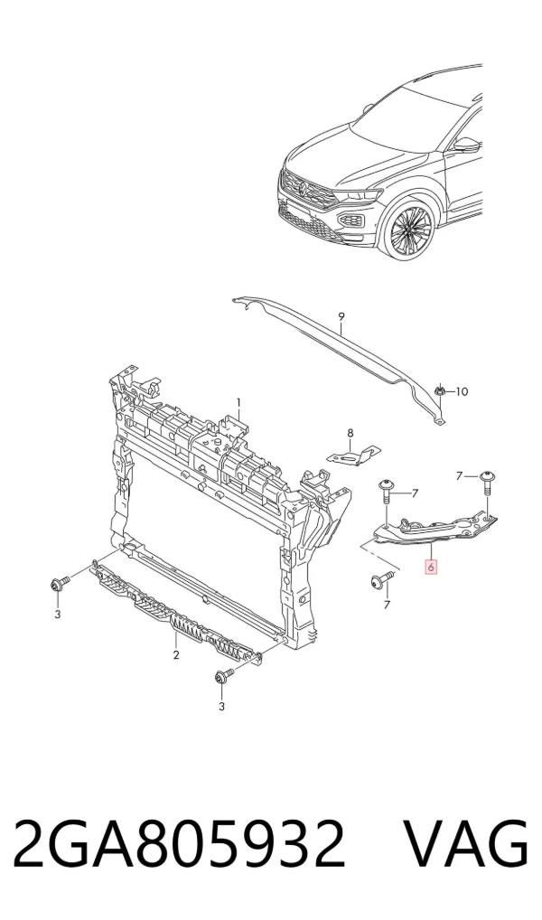 Consola de suporte do radiador superior 2GA805932 VAG