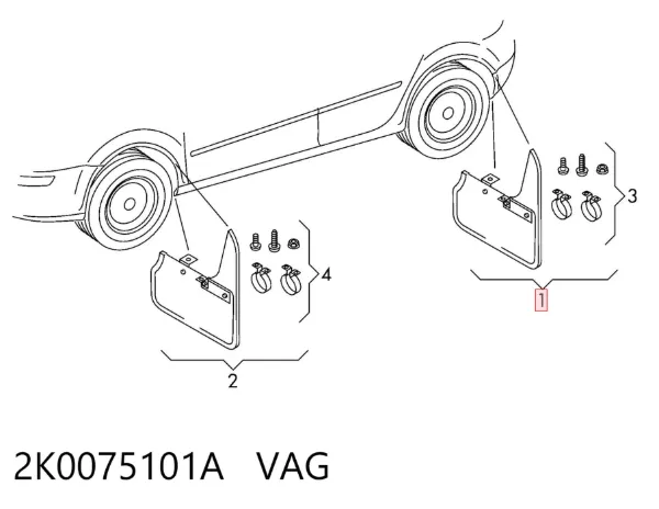 Protetores de lama traseiros, kit 2K0075101A VAG