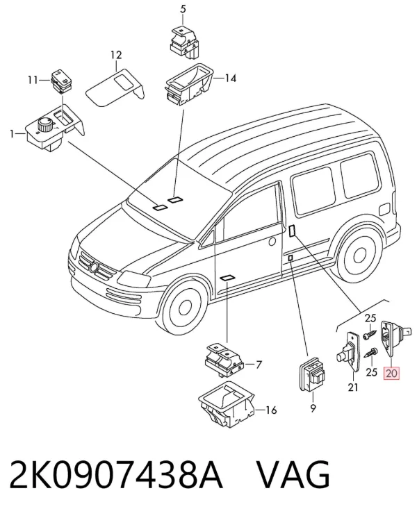 Sensor de fechamento de portas (interruptor de fim de carreira) 2K0907438A VAG