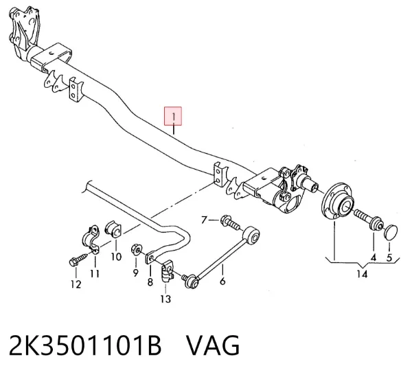 Viga de suspensão traseira (plataforma veicular) 2K3501101B VAG