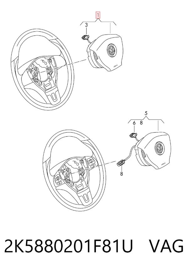 Cinto de segurança (AIRBAG) de condutor 2K5880201F81U VAG
