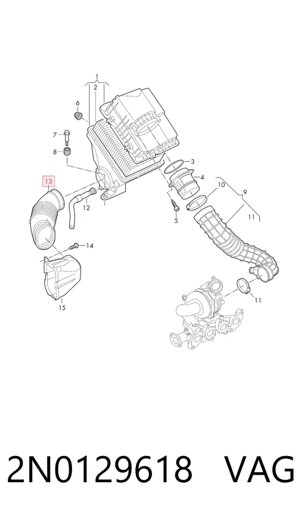 Cano derivado de ar, entrada de filtro de ar 2N0129618 VAG