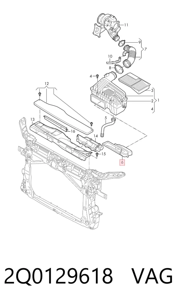 Cano derivado de ar, entrada de filtro de ar 2Q0129618 VAG