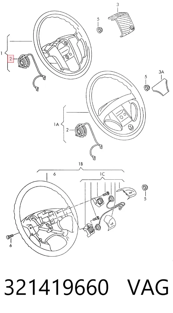 Anel AIRBAG de contato, cabo plano do volante Volkswagen Golf I