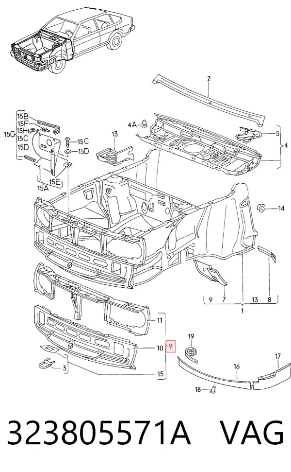Suporte do radiador montado (painel de montagem de fixação das luzes) Volkswagen Passat B2