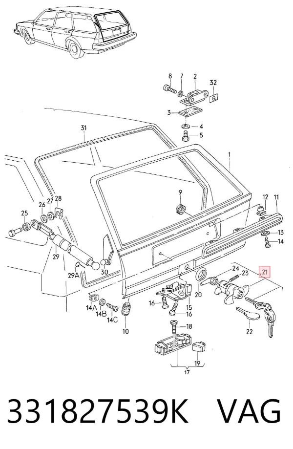 Trinco de fecho de porta-malas (de 3ª/5ª porta traseira) Volkswagen Passat B2