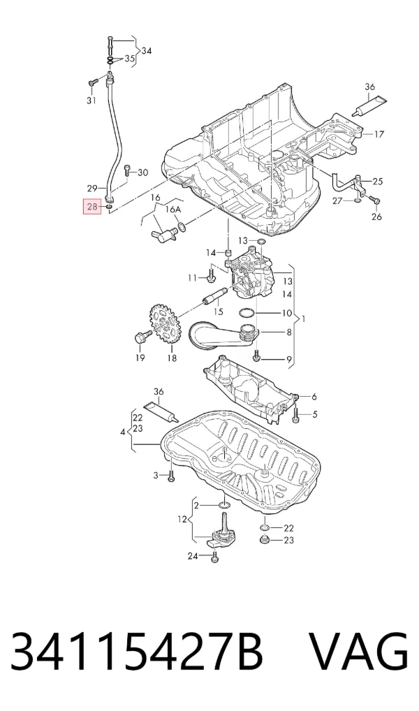 Anel de vedação da guia de sonda do nível de óleo de motor 34115427B VAG