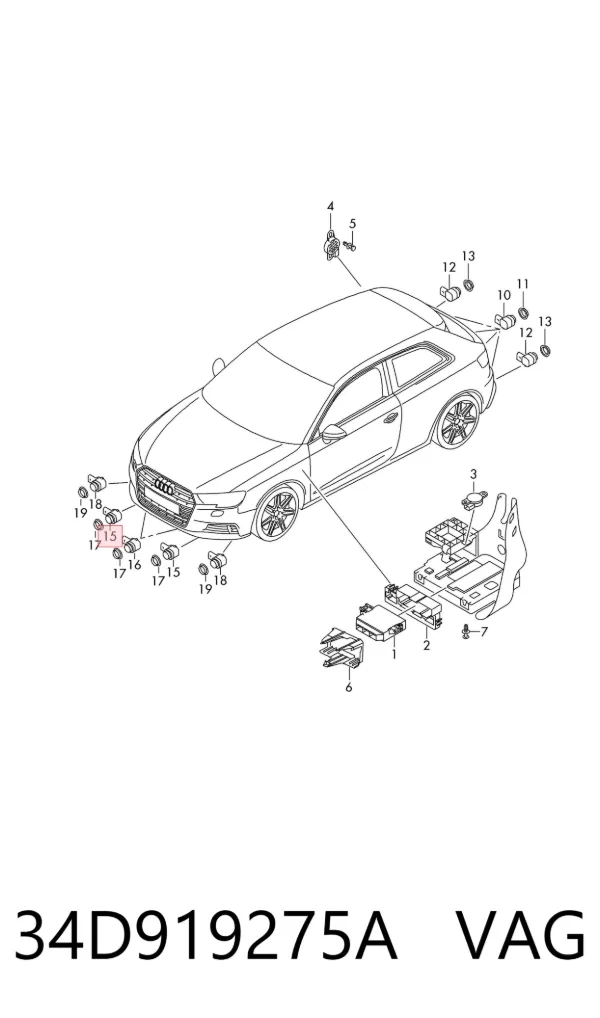 Sensor traseiro de sinalização de estacionamento (sensor de estacionamento) 34D919275A VAG