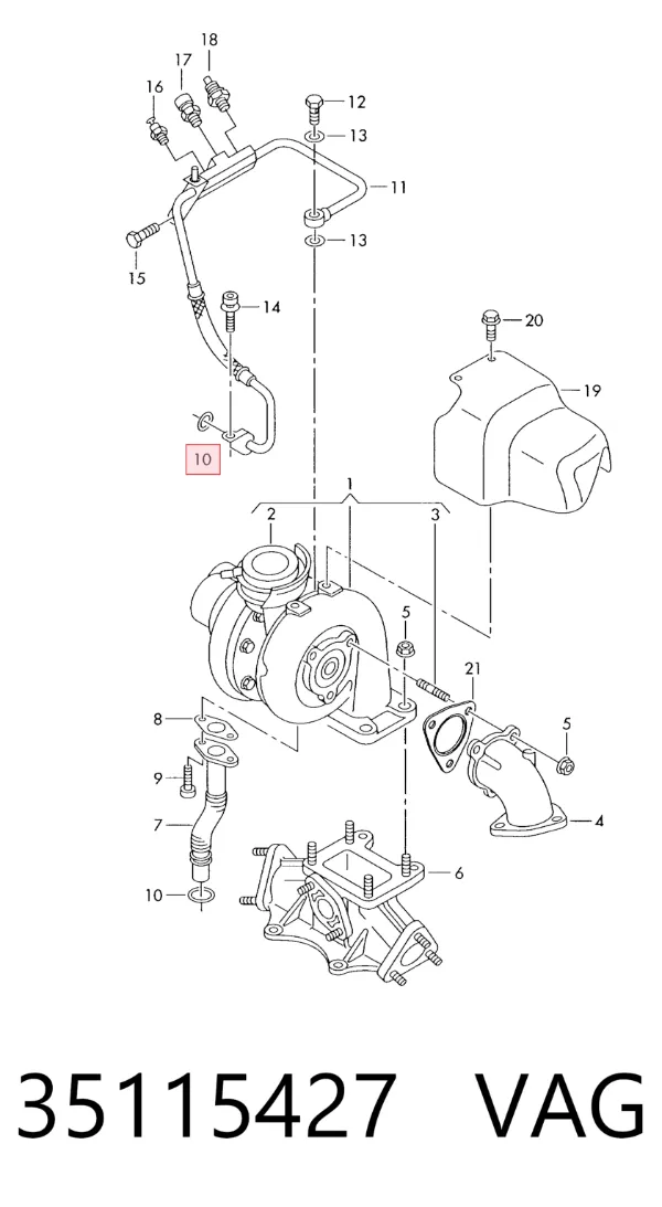 Vedante de mangueira de fornecimento de óleo de turbina 35115427 VAG