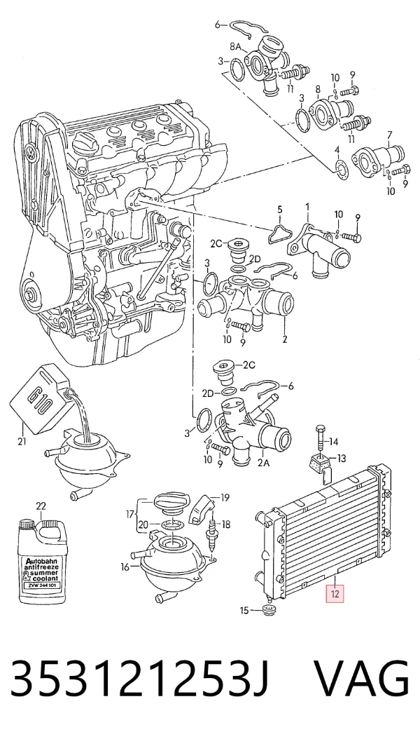 Radiador de esfriamento de motor 353121253J VAG