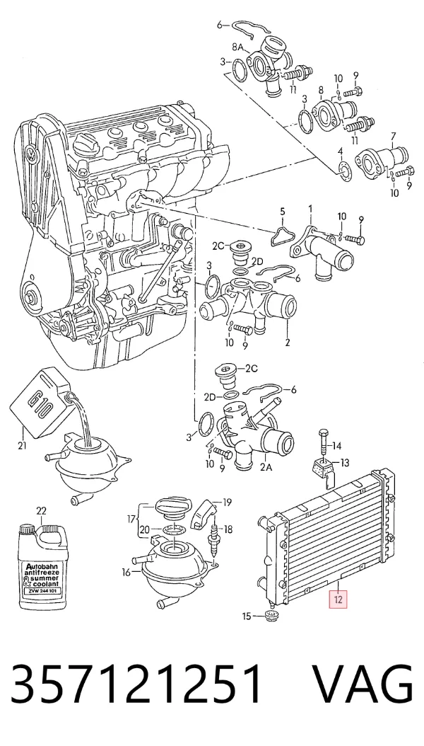 Radiador de esfriamento de motor 357121251 VAG