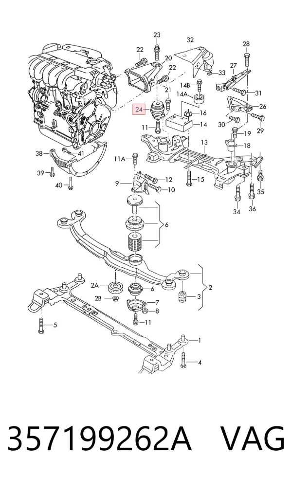 Coxim (suporte) traseiro direito de motor 357199262A VAG