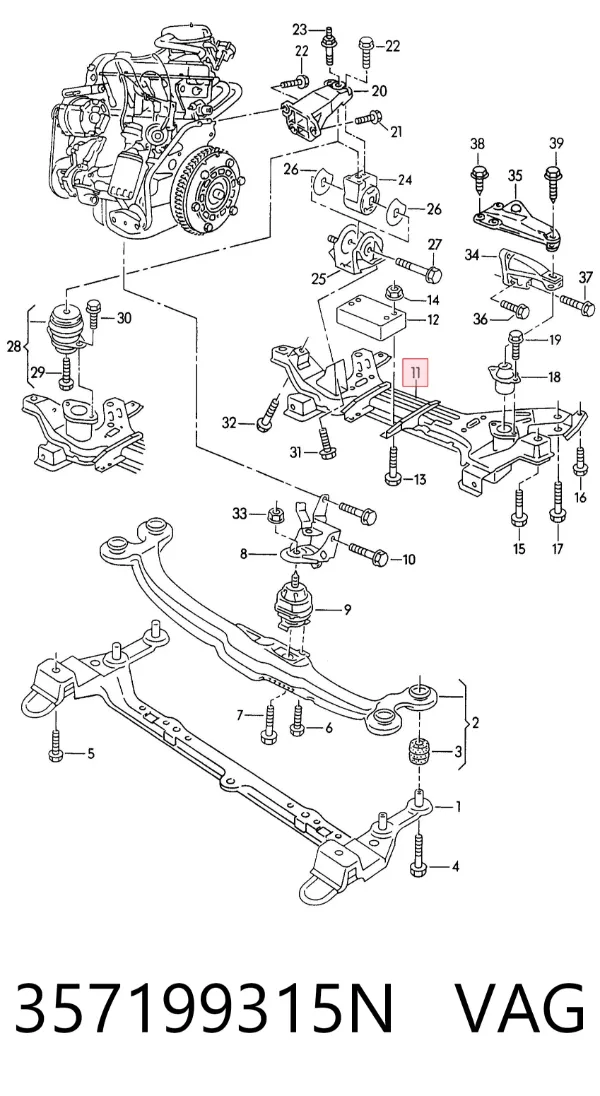 Viga de suspensão dianteira (plataforma veicular) 357199315N VAG
