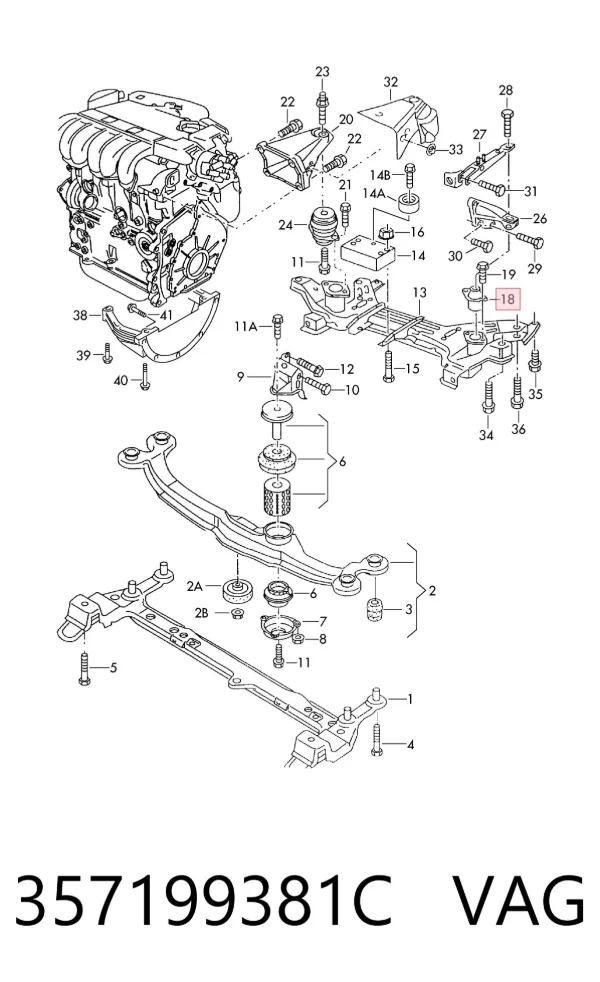 Coxim (suporte) esquerdo de motor 357199381C VAG