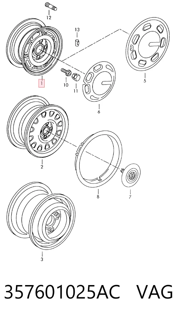 Discos de roda de aleação ligeira (de aleação ligeira, de titânio) Volkswagen Passat B3, B4