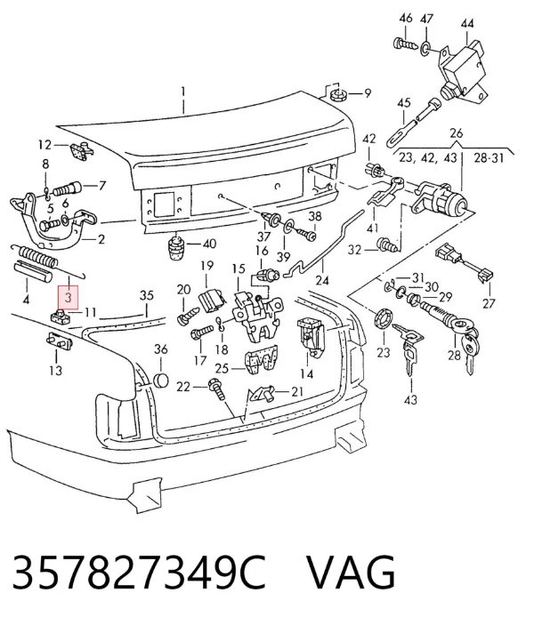 Amortecedor de tampa de porta-malas (de 3ª/5ª porta traseira) 357827349C VAG