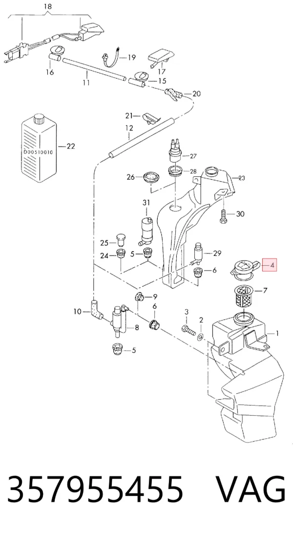 Tampa de tanque de fluido para lavador 357955455 VAG